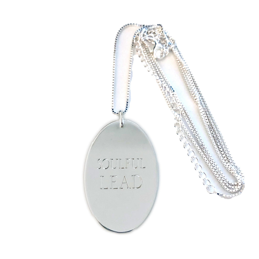Al segno ellips soulful lead silver necklace with venetian chain.