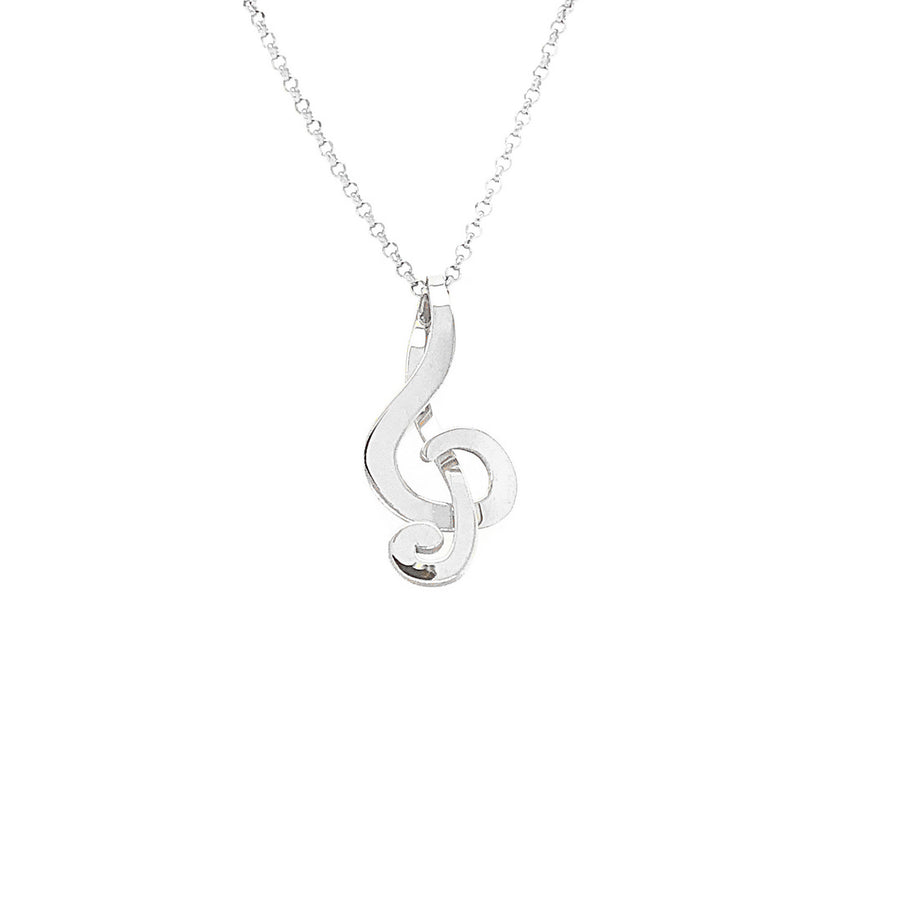 Chiavi G piccola necklace silver with medium rolo chain.